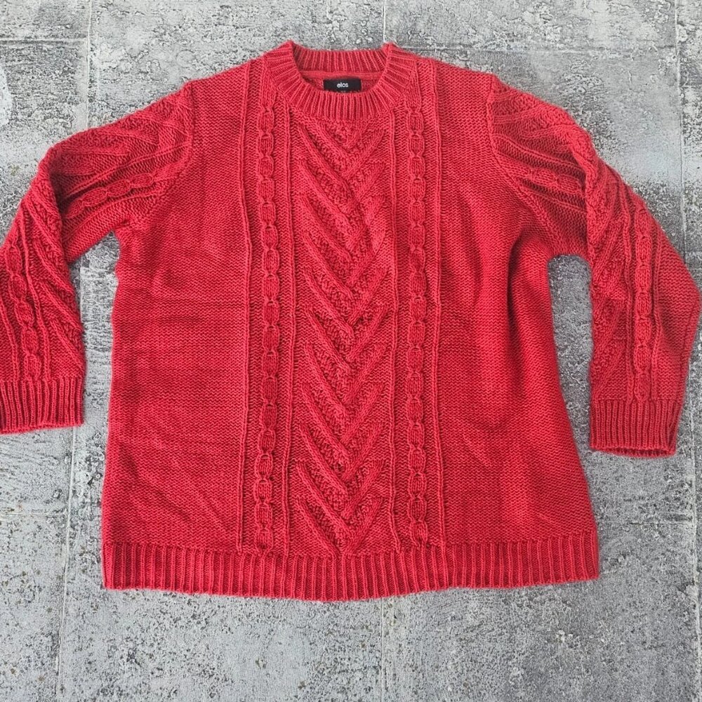 Ellos Ladies Sweater Cable Tunic Wool Blend Pull over Sweater Size 2X 26-28